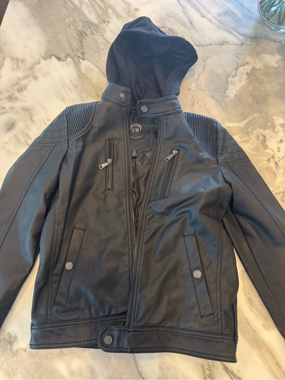 Faux black leather moto jacket
